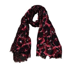 Talbots red and black floral-print Viscose Scarf, shawl, wrap with Fringe
